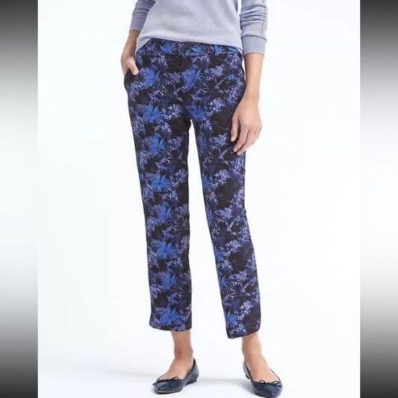 Banana Republic Avery Navy Blue Floral Print Pocket Ankle Pants 14 - Picture 2 of 8